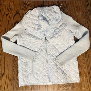 Quilted White Jacket with Knit Sleeves